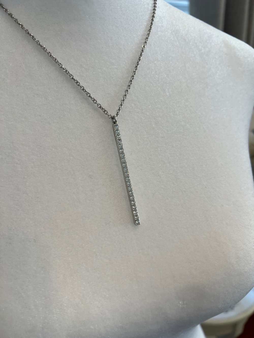 Touchstone Crystal by Swarovski Silver Vertical Bar Pendant Necklace - Picture 6 of 12